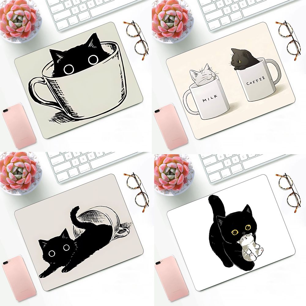 Korean Desk Setup - Cute Coffees Cats Gaming Mouse Pad