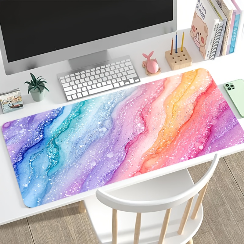 Desk Setup Productivity - Vibrant Rainbow Glitter Marble Large Mouse