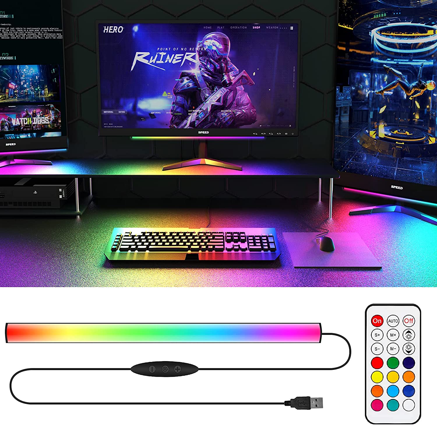 Desk Setup Gaming - Under Monitor Light Bar RGB Dreamcolor