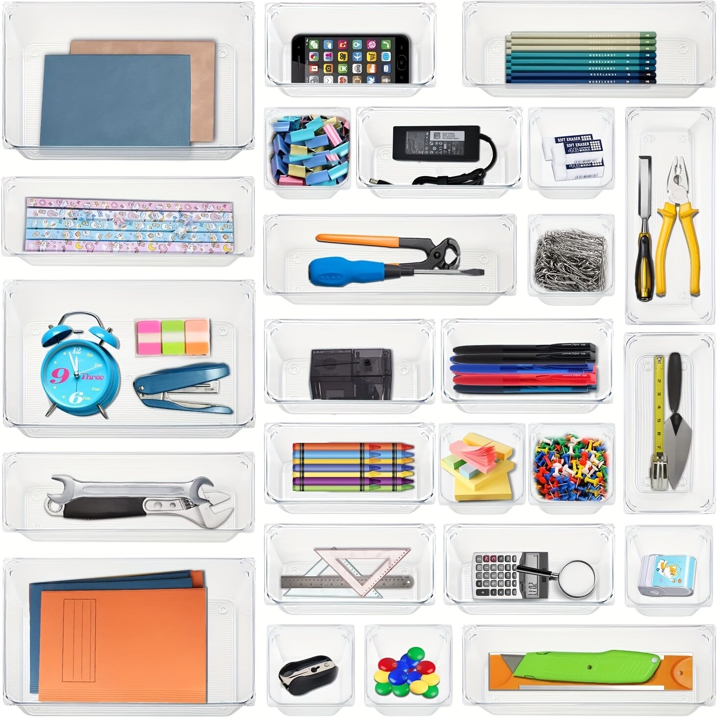 7/16Pcs Clear Plastic Drawer O - Desk Setup Kit ulasan dan harga
