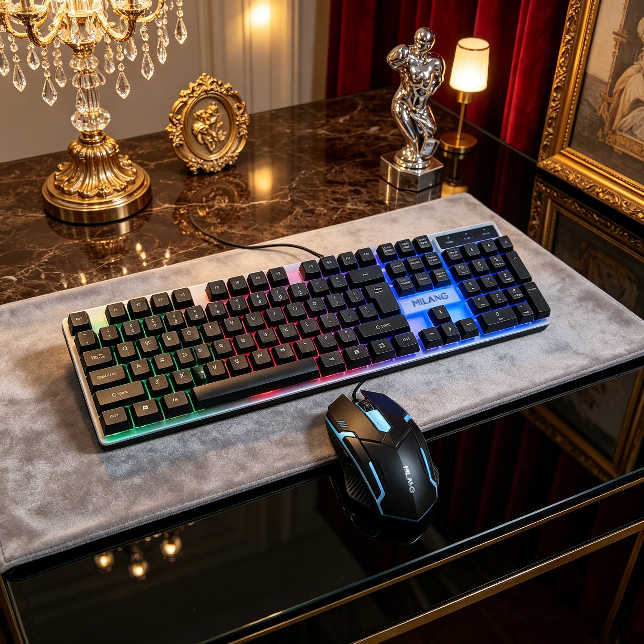 Wired RGB Backlit Keyboard Mou - Desk Setup Productivity ulasan dan harga