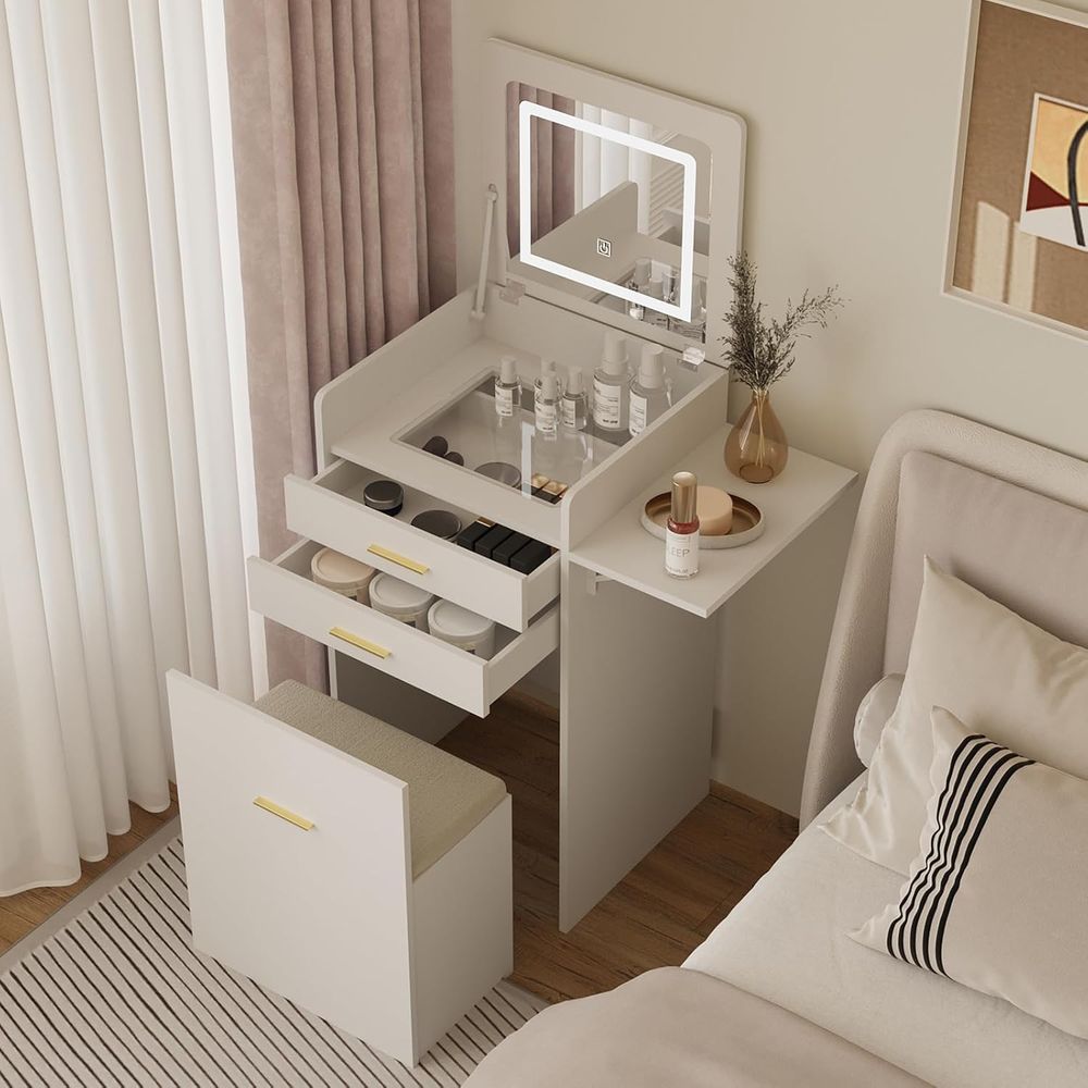 3-in-1 Vanity Desk Set, Flip-t - Desk Setup Small Space ulasan dan harga