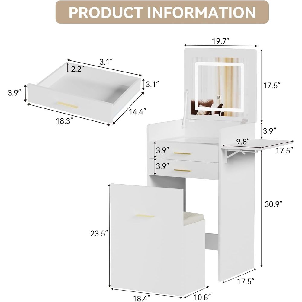 3-in-1 Vanity Desk Set, Flip-t - Desk Setup Small Space ulasan dan harga