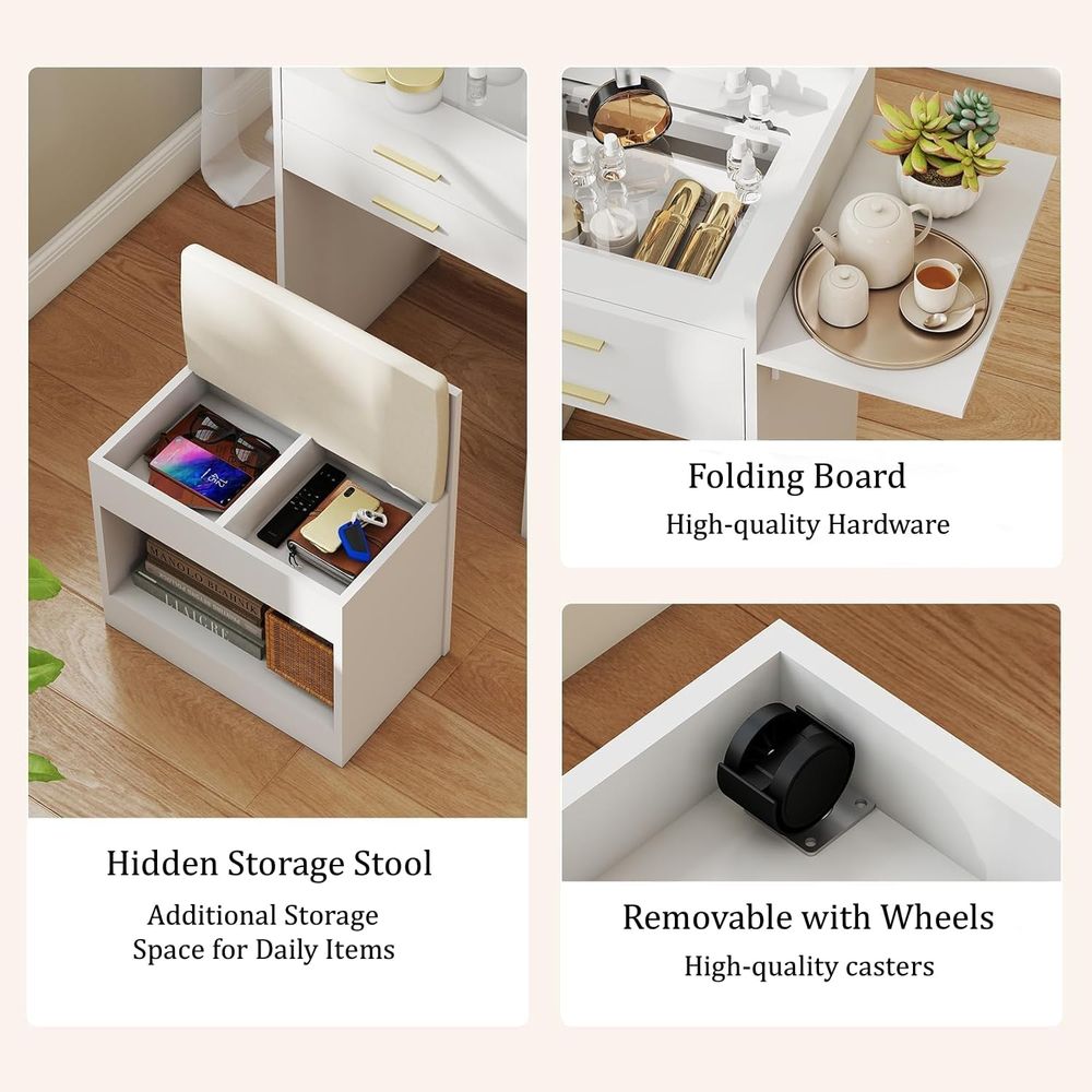 3-in-1 Vanity Desk Set, Flip-t - Desk Setup Small Space ulasan dan harga