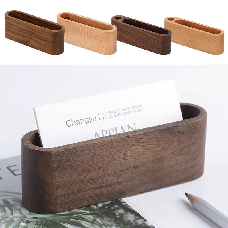 Business Card Holder Wooden Or - Korean Desk Setup ulasan dan harga
