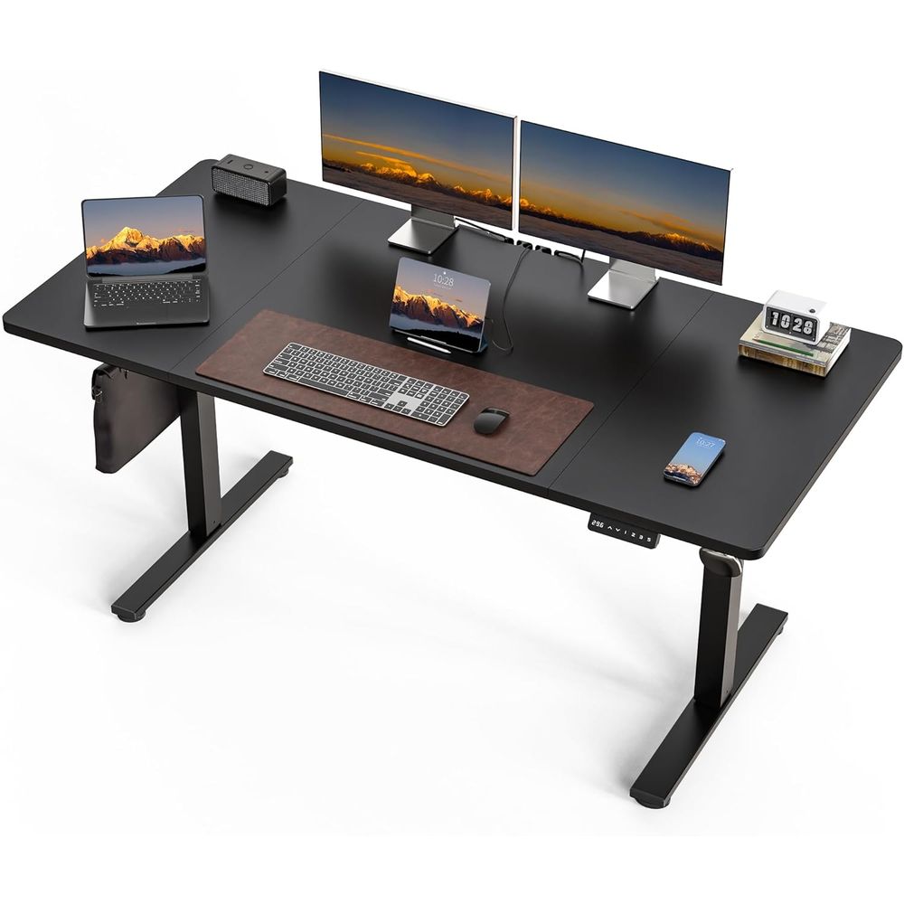 Large 63x30 Electric Adjustabl - Desk Setup Triple Monitor ulasan dan harga
