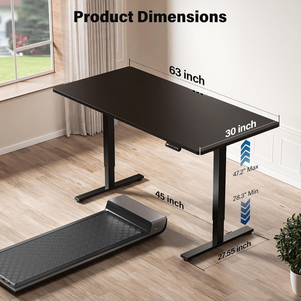 Large 63x30 Electric Adjustabl - Desk Setup Triple Monitor ulasan dan harga
