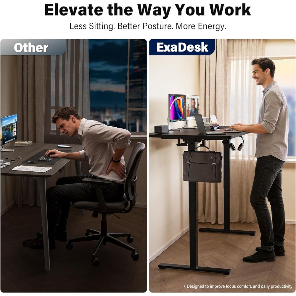 Large 63x30 Electric Adjustabl - Desk Setup Triple Monitor ulasan dan harga