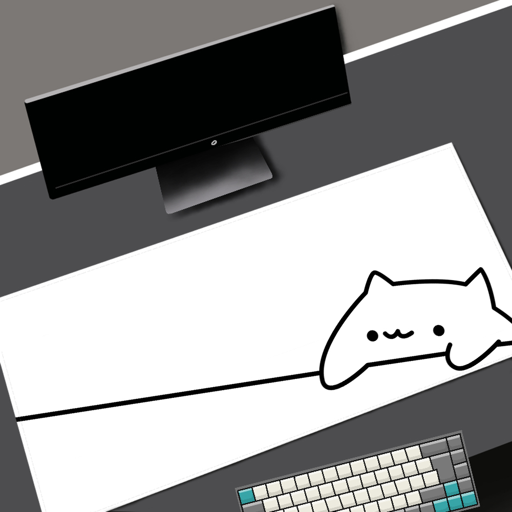 White Deskmat Black Cat Kawaii - Korean Desk Setup ulasan dan harga