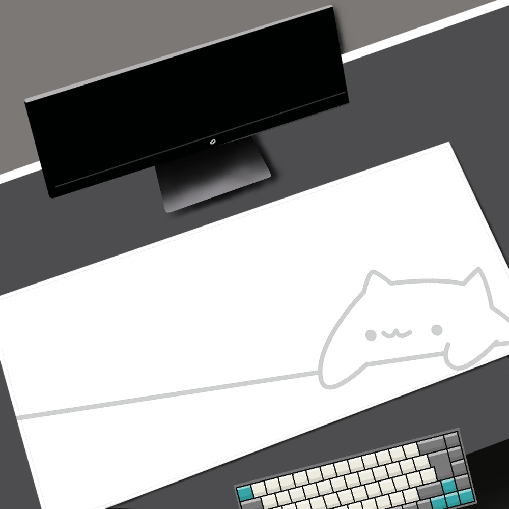 White Deskmat Black Cat Kawaii - Korean Desk Setup ulasan dan harga