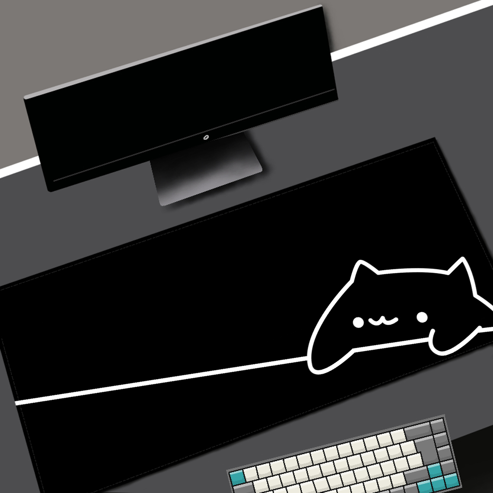 White Deskmat Black Cat Kawaii - Korean Desk Setup ulasan dan harga