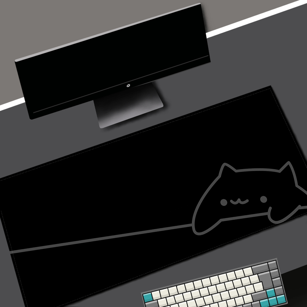 White Deskmat Black Cat Kawaii - Korean Desk Setup ulasan dan harga