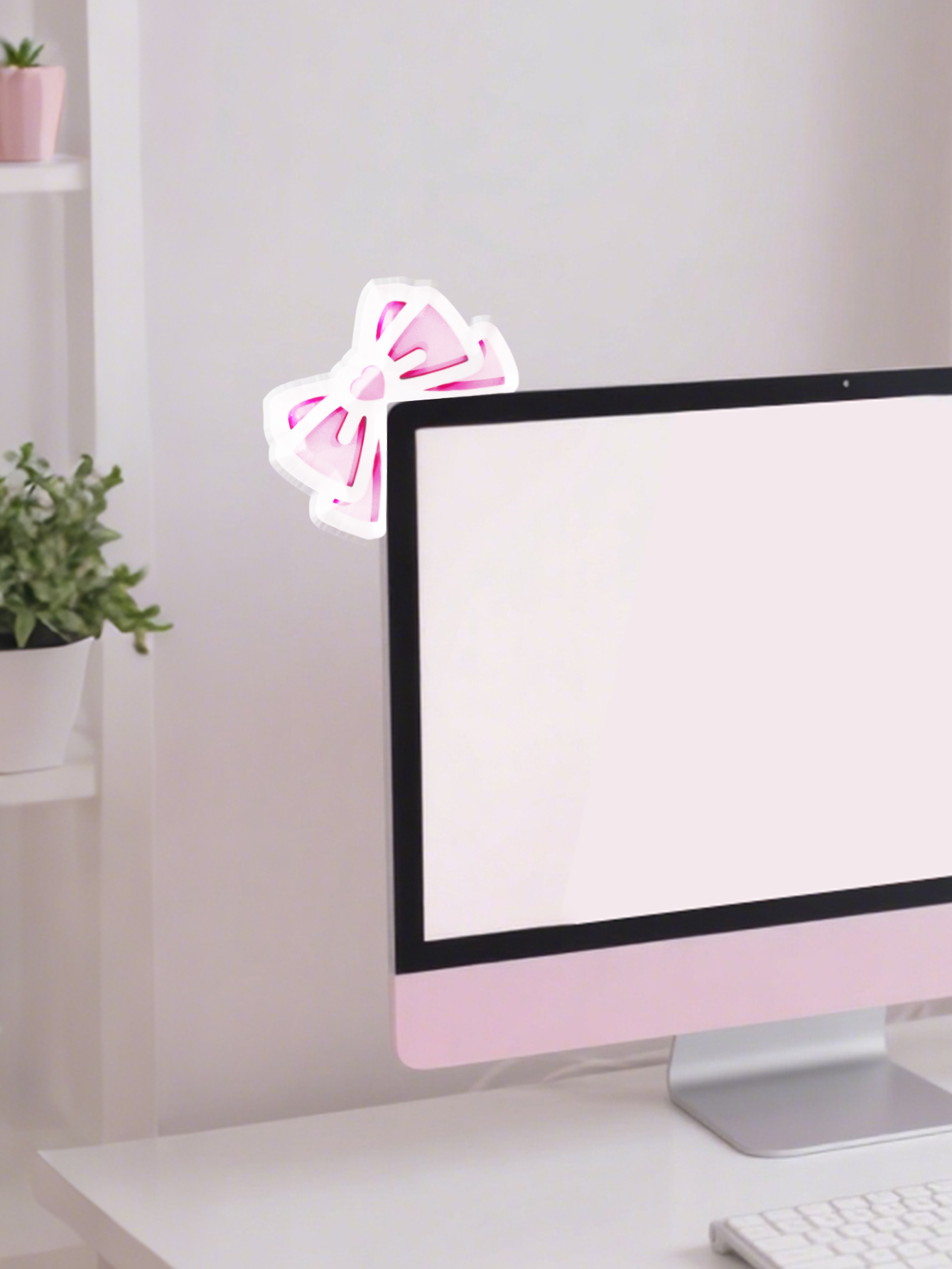 Kawaii Bow Monitor Decor Pink  - Desk Setup Gaming ulasan dan harga