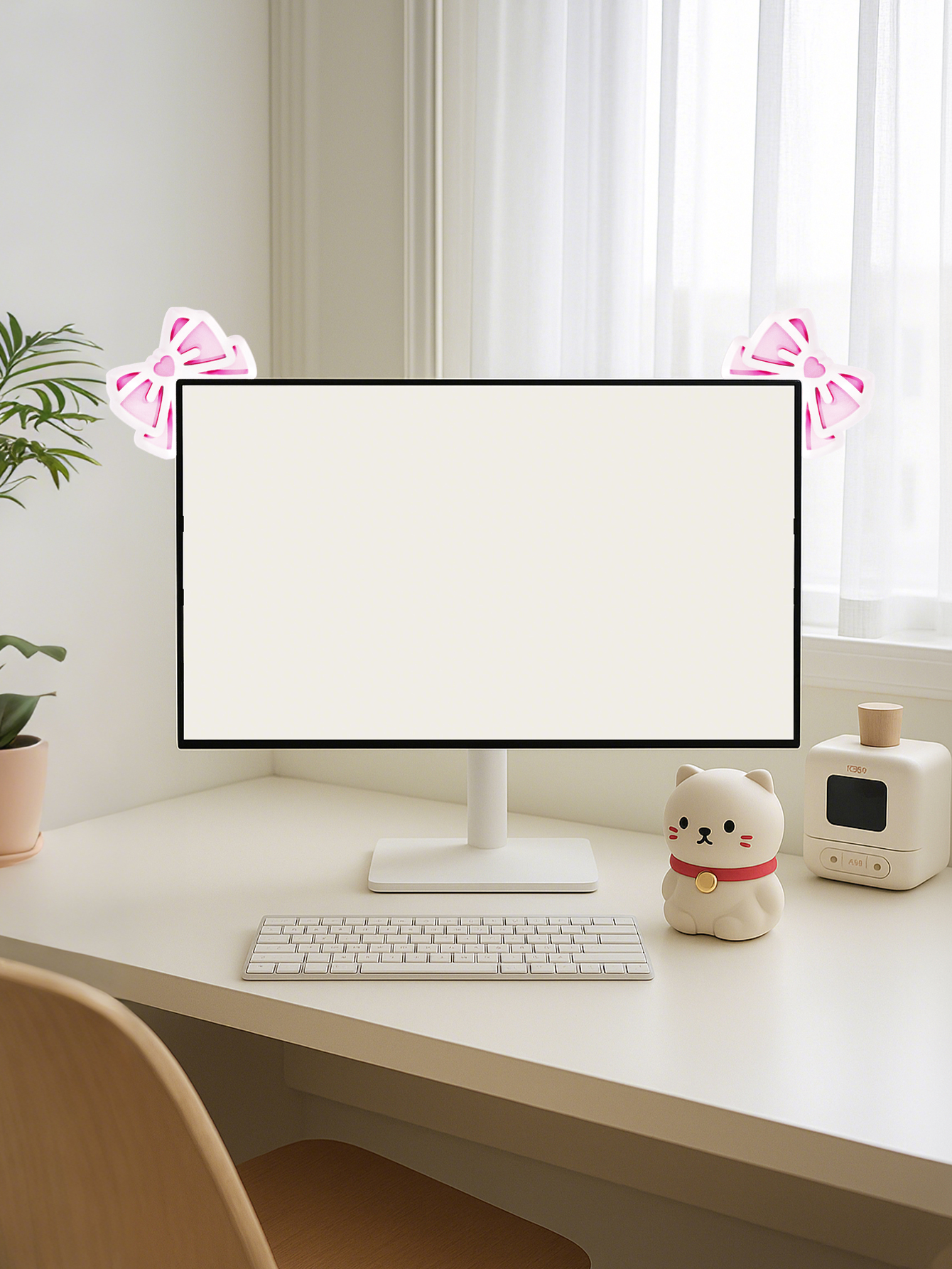 Kawaii Bow Monitor Decor Pink  - Desk Setup Gaming ulasan dan harga