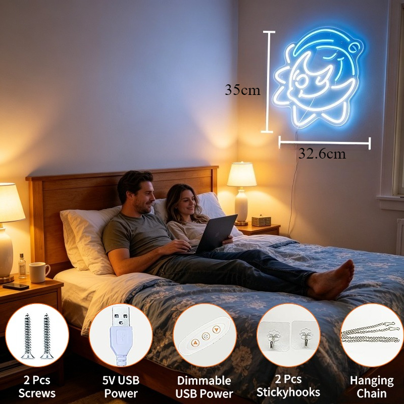 Cute Shark LED Neon Sign USB R - Desk Room Setup ulasan dan harga