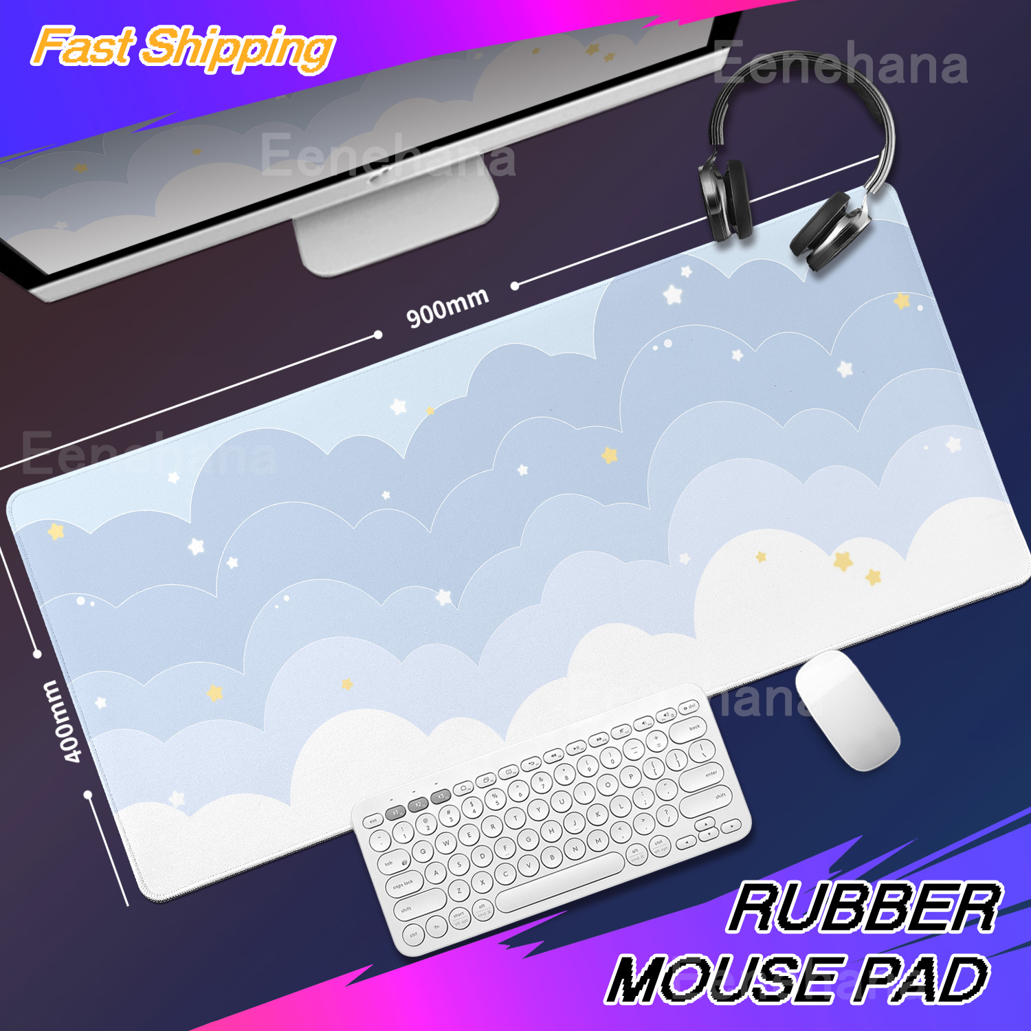 Light Blue Pink Clouds Desk Ma - Korean Desk Setup ulasan dan harga