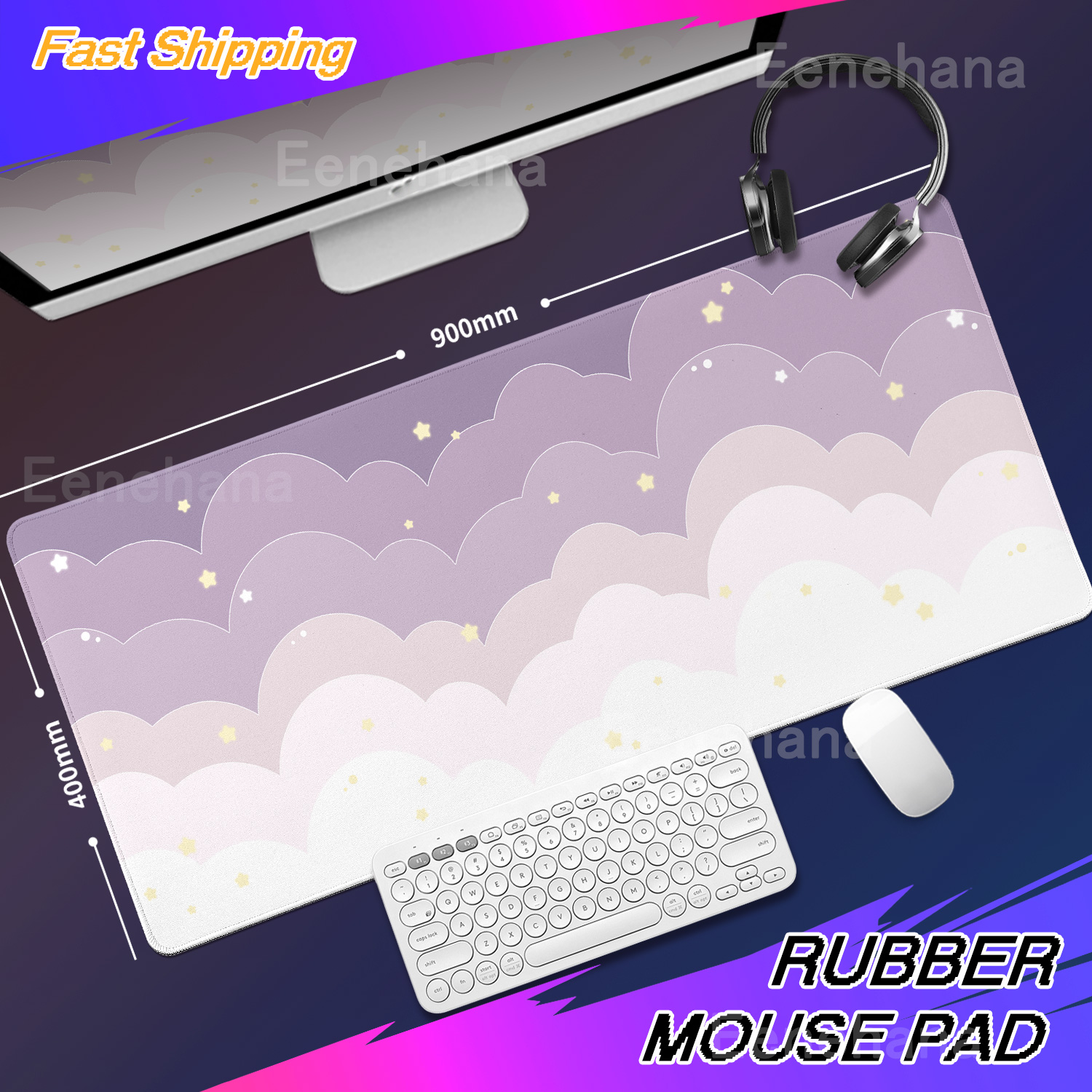 Light Blue Pink Clouds Desk Ma - Korean Desk Setup ulasan dan harga
