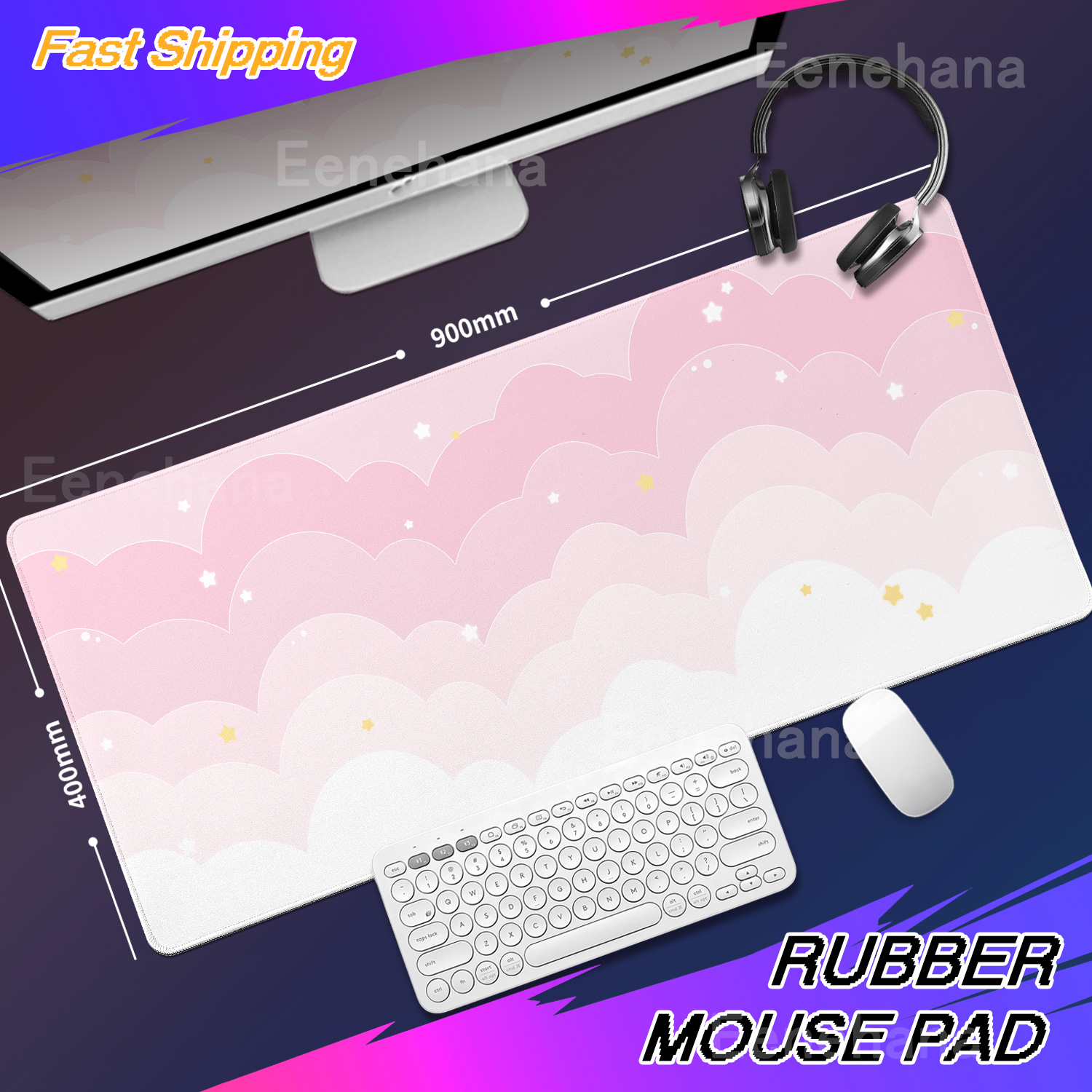 Light Blue Pink Clouds Desk Ma - Korean Desk Setup ulasan dan harga